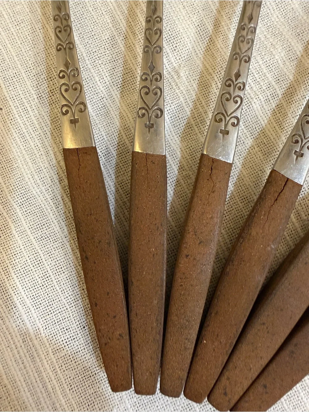 Interpur Japan MCM Stainless INR2 Dinner Spoons Hearts Wood Handles Set of 6